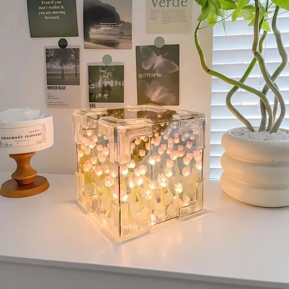 Tulip Night Light DIY Magic Cube Flower Table Lamp Desk Decoration - Yellow - Picture 1 of 3